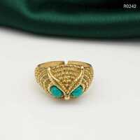 Gemstone Eye Brass Owl Ring: Adjustable Woodland Jewelry,