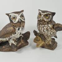 Great Horned Owl Figurine Owl Pair Owl Couple Owl Family Baby Owls Owl Set Of Two 2 Pair Mid Century