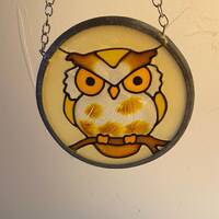 Vintage hand painted Owl Sun catcher stained glass