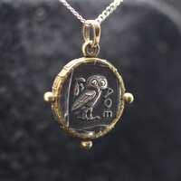 Athena Owl Ancient Tetradrachm coin jewelry pendant. Ancient greece coin pendant. Antiquity athena g