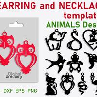 Animals SVG Bundle: Birds, Cat, Elephant, Owl, Swan, Flamingo Earrings Necklace Template (Digital Do