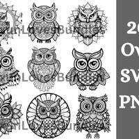 60 Owl Mandala | Zentangle PNG Files for Cricut Silhouette | Mandala Owl | Owl PNG |  Owl Silhouette