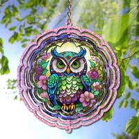 Owl Wind Spinner Sublimation Design - Stained Glass PNG for Personal and Commercial Use - Printable 