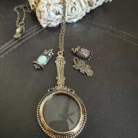 Vintage Style Magnifying Glass Necklace with Owl Charms