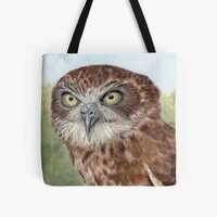 Australian Boobook Owl Tote Bag, Australian Bird Art, Polyester Shopping Bag, Double-sided Print