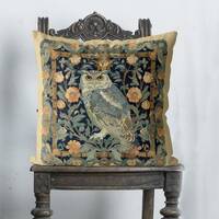 Owl Pillow Cover, William Morris Style Floral, Woodland Throw Cushion