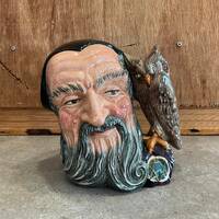 Vintage Large ROYAL DOULTON Merlin with Owl, Toby Mug Character Collectible Made in England