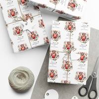Personalized Christmas Wrapping Paper, Christmas Owl Gift Wrap, Name on Custom Gift Wrap, Scandinavi