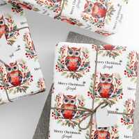 Personalized Christmas Wrapping Paper, Christmas Owl Gift Wrap, Scandinavian Style Art Work, Wrappin