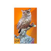 Art Deco bronze figurine statue owl on branch cold painted bird on green marble base.