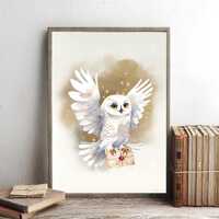 Snowy Owl Print Wizard Poster Wizard Print Wizarding Nursery Decor Watercolor Nursery Magic School K