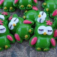 2 Owl Resin Hair Bow Resins pink and green Owl cabochon Owl hair bow center