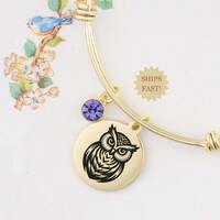 Owl Charm Bracelet for Women, Custom Initial and Birthstone, Gift for Her,  Nature Jewelry Cottage C