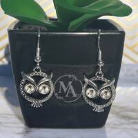 Adorable Silver Owl Dangle Earrings - Textured Owl Jewelry - Hollow Eye Follow Design - Unique Anima