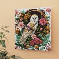 Owl Wall Clock William Morris Inspired Wall Clock Square Acrylic  Bird In Forest Cottagecore Forestc