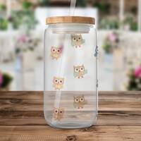 Cute Owl Pattern Glass Can Tumbler wrap, Adorable Owl Design Tumbler, Kids Owl Pattern Tumbler, Owl 