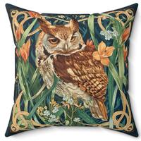 Screech Owl Pillow: William Morris Floral, Vintage Cottagecore Decor