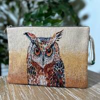 Handmade Embroidered Owl Clutch: PolyCotton Boho Purse, iPad Case