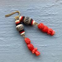 Rustic Hand Carved Owl Earrings with Bone and Coconut Wood Beads, Unique Jewelry Gift