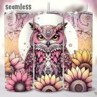 Pink Owl Tumbler Wrap, Seamless Sunflowers 20oz Skinny Tumbler Sublimation Design, Summer Floral Str