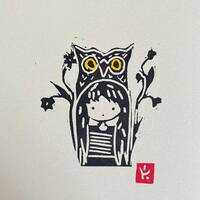 Owl Girl Small Linocut Print