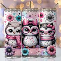 Pastel Owl Tumbler Wrap, 20oz Skinny Sublimation Tumbler Design, Owls Sublimation Design Png, Glitte