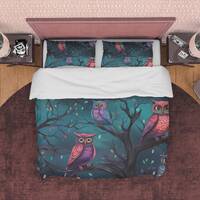 Owl Print Duvet Cover Set, Dorm Bedding, Aesthetic Bedroom Set, Bohemian Quilt Cover, Custom Size Be