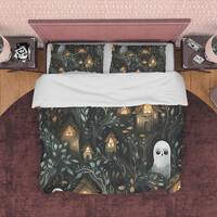 Enchanted Forest Owl Duvet Cover Set, Cozy Dorm Bedding, Woodland Quilt Cover, Magical Bedroom Set, 