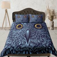 Blue and Yellow Owl bedspread, Soft bedding set, Duvet Cover Set, Custom Size Bedding Set, Dorm Bedd