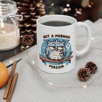 Sleepy Owl Mug, Morning Question Mug, Not A Morning Person Mug, Coffee Cup Mug, Cartoon Owl Mug