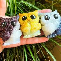 Glitter Resin Baby Owl Figurine: Handmade Statue