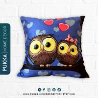 Owl Pillow Cover, Owl Couple Cushion Cover, Valentine Pillowcase, Cute Birds Cushion Cover, Animal P