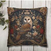 Owl Pillow Cover, William Morris-Inspired Throw Pillow Cover, Cottagecore Pillowcase, Woodland Theme