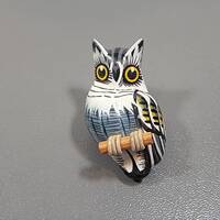 takahashi bird brooch grey owl painted screw on findings