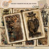 Junk Journal Printable, Steampunk Owl Journal, Owl and Clock Journal Papers, Vintage Junk Journal, M