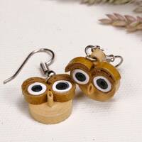 Charming Owl Earrings,  Animal paper Jewelry, Handmade gift for girl, mini fun earrings, playful ear