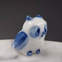 Vintage Miniature OWL Blue And White Ceramic Miniature Owl Decorative Figurine Collectible Big Blue 
