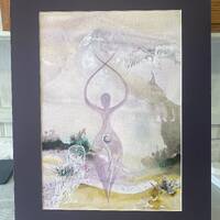 Watercolour original "Spirit Owls Whispers to The Goddess Glastonbury Tor" Artist signed 2
