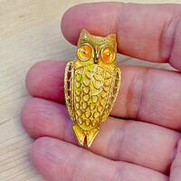 Vintage Gold Tone Yellow and Orange Enamel Owl Brooch, Vintage Owl Brooch, Vintage Gift Ideas, Owl B