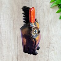 Carved Wooden Owl Clothing Brush Holder