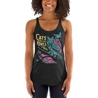 Cats are just owls who got stuck in tress too long - Women's Racerback Tank