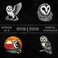 Barn Owl SVG Bundle, Barn Owl Clipart, Hand Drawn Barn Owl Theme Vector Illustration, PNG Files For 