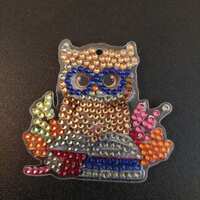 Finished Diamond Painting Owl on Bookstack Reading