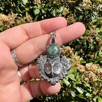 Owl Seraphinite Handmade Sterling Silver Casted Necklace