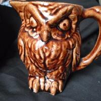 Vintage Canadian Ceramic Owl Pitcher Brown Pottery Decorative Owl Vase Collectible Home Decor 1960s 