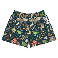 Night Forest Print Shorts, Goblincore Shorts, Owl, Mushroom, Frog, Moth Pattern Swim Shorts,Recycled