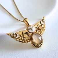 18K Gold Owl Pendant with Moonstones - Birthstone jewelry - Owl necklace- Luxury owl pendant - Spiri