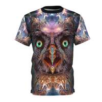 Premium Psychedelic Tripping Owl AOP T-shirt, Festival Rave Shirt, All Over Print, LSD, Fractal Art