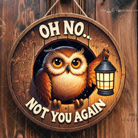 Owl Wreath Sign , Funny PNG Door Hanger ,  Humorous Welcome Door Sign , Round Decoration, Digital Do