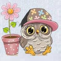 Owl and Flower Sticker, Cute Owl Self-adhesive Sticker, 7x6.5cm